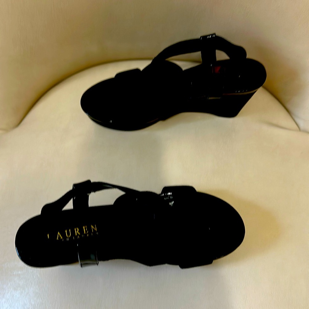 Ralph Lauren Sandal Rachana Wedge heel Strappy Black Fabric
